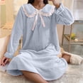 thumbnail image 4 of Womens Nightgown - Women's Winter Casual Doll Collar Princess Style Dress Flannel Bow Midi Nightdress Blue L, 4 of 9
