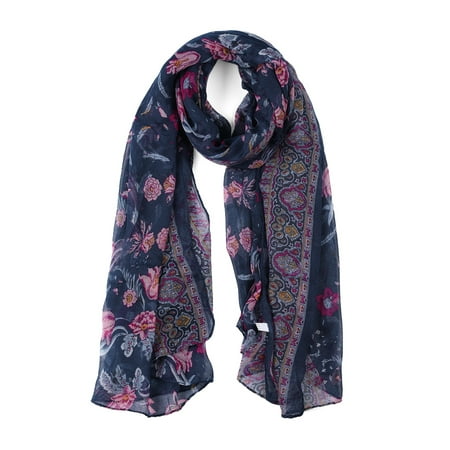 Large Polyester Scarves Beach Shawl Vintage Wraps For Women Navy Blue