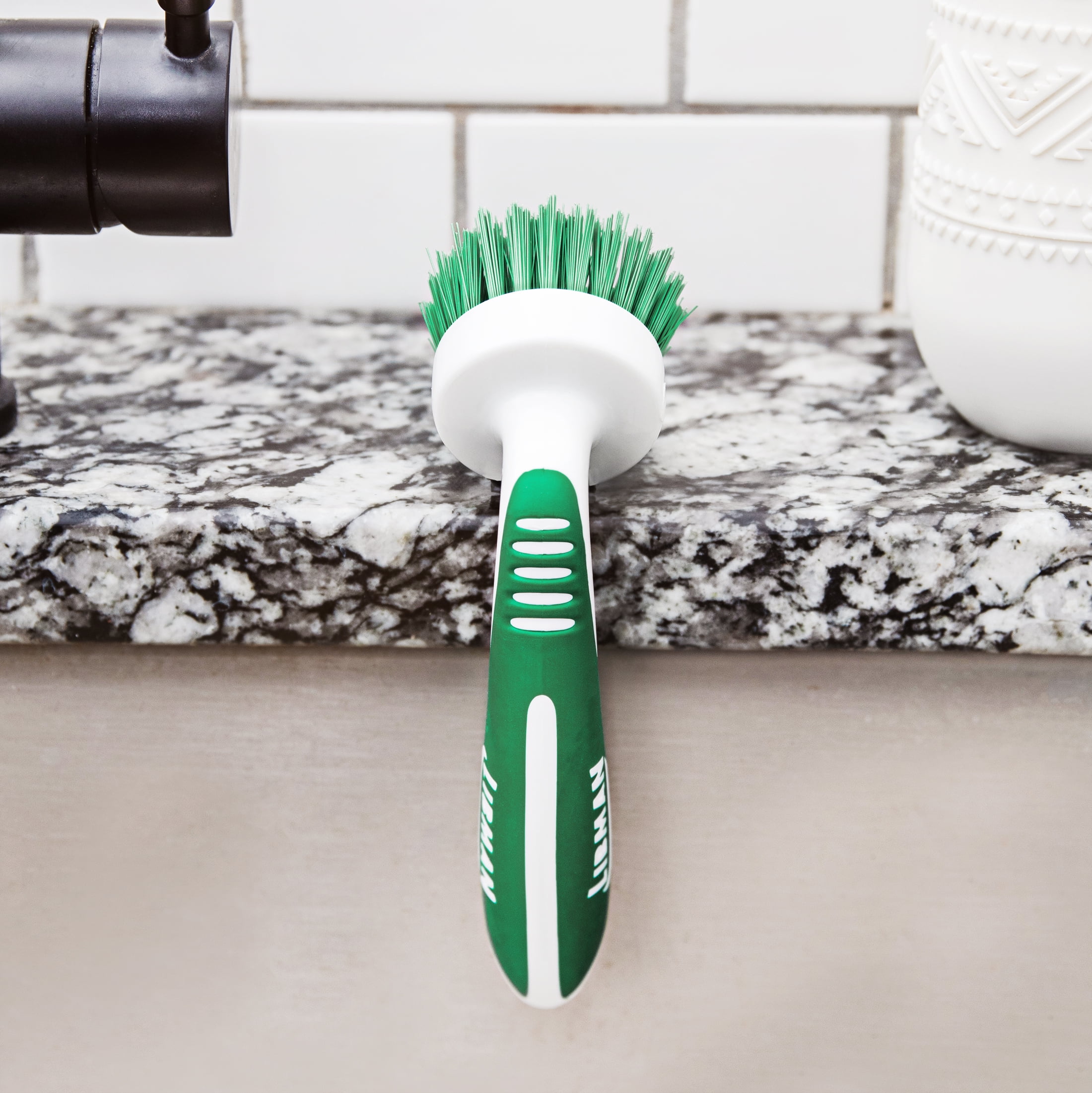 Libman Pot and Pan Scrubbing Dish Wand Scrub Brush Bundle with Curved Kitchen Brush and Two Sponge Refills
