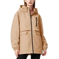 thumbnail image 3 of Tsivenald Women's Solid Color Hooded Long Sleeved Windproof Outdoor Sports Hiking Zipper Jacket With Pockets, Khaki S-3XL, 3 of 7