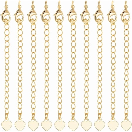 20Pcs Brass Chain Extender with Lobster Claw Clasps Nickel Free Heart Real 18K Gold Plated 70mm Hole: 2.5mm for DIY