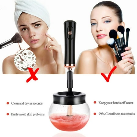 Electric Makeup Brush Cleaner and Dryer Spinner with Free 8 Rubbers,Portable Electronic Automatic Brushes Cleaner, 360 Degree Rotation Premium Cleaning