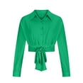 thumbnail image 6 of Long Sleeve Crop Shirts for Women Button Up Lapel V Neck Lantern Sleeve Bandage Solid Tunic Blouses Green,XL, 6 of 6