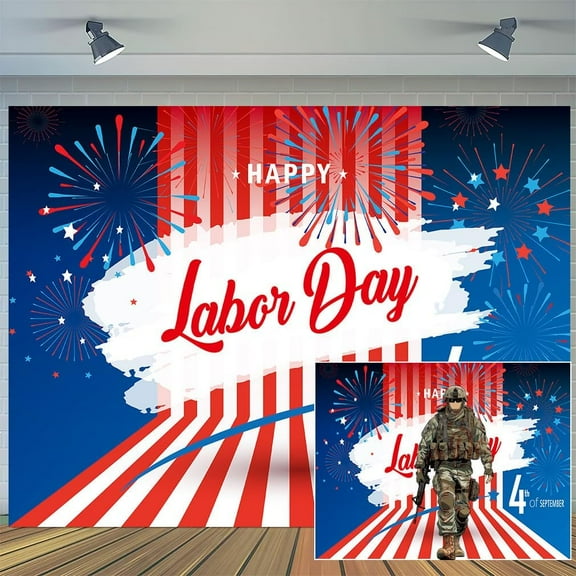 9 x 6 ft Happy Labor Day Backdrop Decorations Remember and Honor Laborer Banner American Patriotic Theme Celebration Party Decoration Supplies for Home School Office Photo Booth Portrait Props