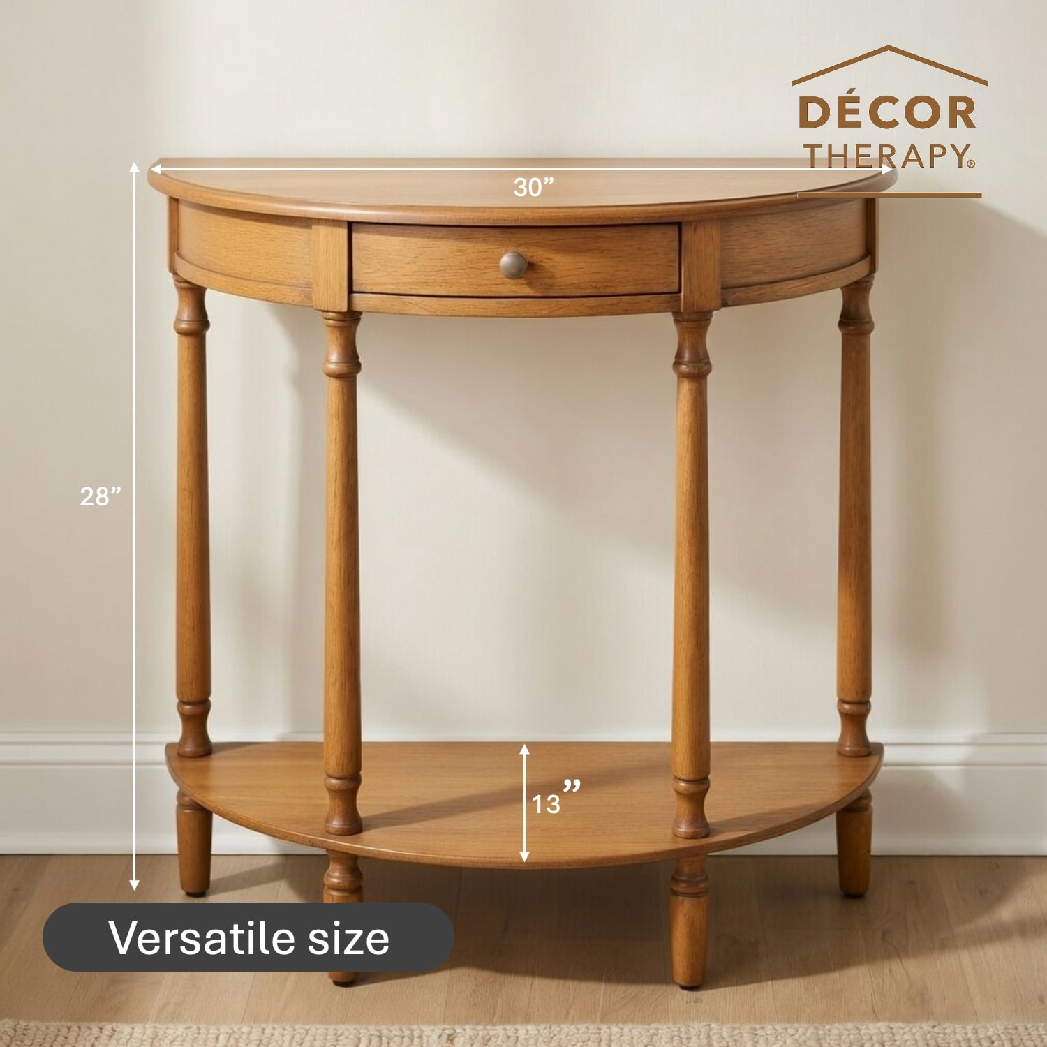 Decor Therapy Truro Half-Round Console Table with Drawer and Shelf - Traditional Entry Table for Foyer and Living Room, Seadrift Finish