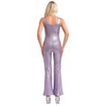 thumbnail image 5 of iixpin Women's Adult 70s Disco Outfit Halloween Sleeveless Flared Jumpsuit Long Bodysuit Costume Purple 170, 5 of 6