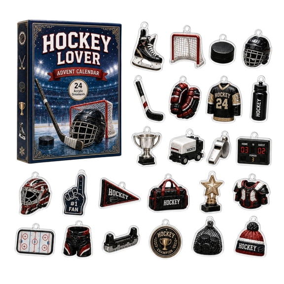 Christmas Advent Calendar 2026, 24 Days Christmas Countdown with 24 2D HOCKEY LOVER Theme Ornaments, Xmas Tree Decor, Holiday Gift Box