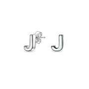 Abc Minimalist Geometric Capital Block Alphabet Letter Initial J Stud Earrings for Teen for Women 925 Sterling Silver