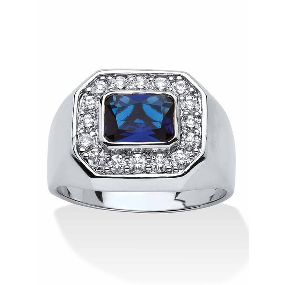 PalmBeach Jewelry Men's .53 TCW Bezel-Set Blue Glass and Cubic Zirconia Octagon Ring in Silvertone Sizes 9-16
