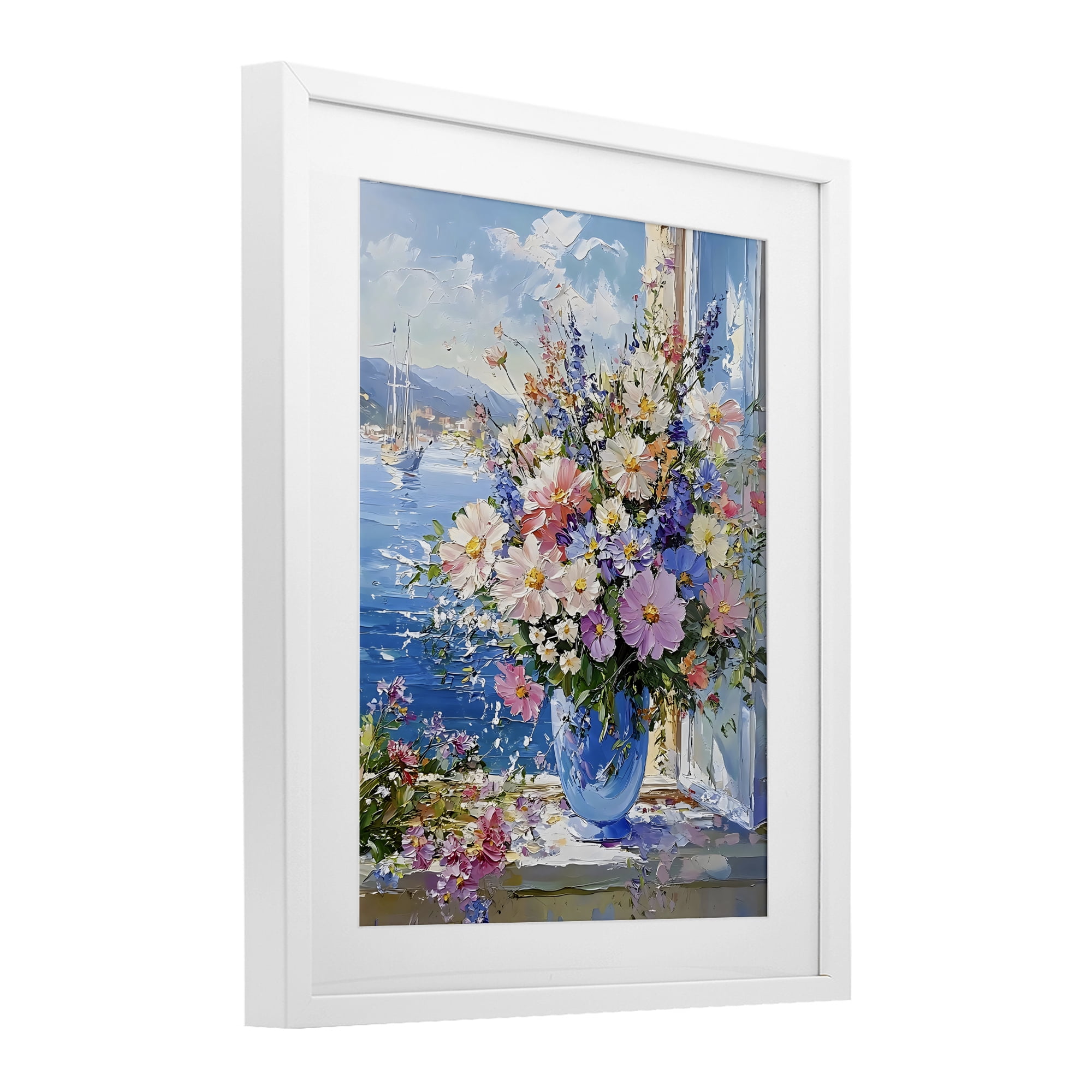 Stupell Industries Beautiful Bouquet on Ledge White Framed Print Under Glass, design by Creative Studio