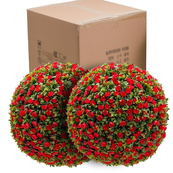 Ataucjin 2 PCS 15 inch Artificial Plant Topiary Ball,Flower Topiary Ball Decorative Balls for Backyard,Balcony,Garden,Wedding and Home Décor