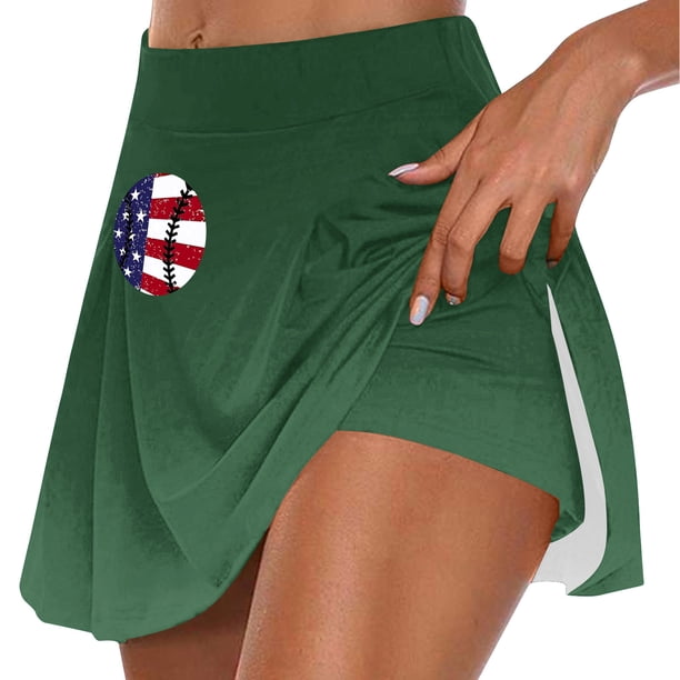 Faldas de Verano para las Mujeres Impresión Hoja Plisado Tenis Atlético Elástico Pantalones Cortos, Falso Dos Piezas Pantalones Falda para Diario