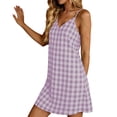 thumbnail image 2 of QSXADF Women Spaghetti Strap Dress Summer Mini Dress A Line Dress Spaghetti Strap Sleeveless Plaid V Neck Daily Casual Everyday Summer Dress For Women, 2 of 5