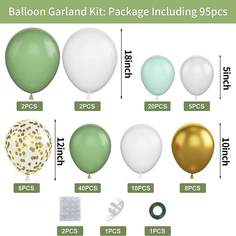 Sage Olive Green Balloon Garland Arch Kit - 129pcs Vert Olive, Blanc,  Ballons en Or Chrome Métallique, Arche de Ballon Vert Pour Bébé Et Bri