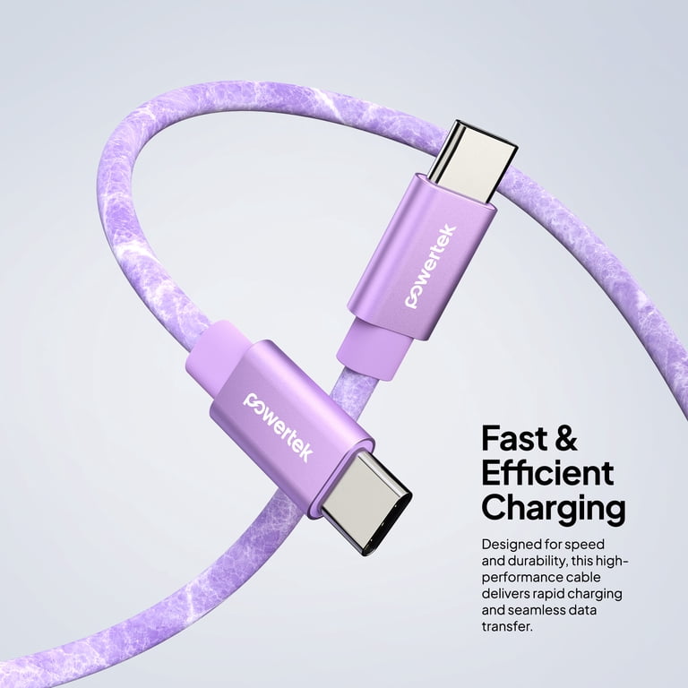 Powertek Marble 6ft USB-C to USB-C Cable, Purple photo 3