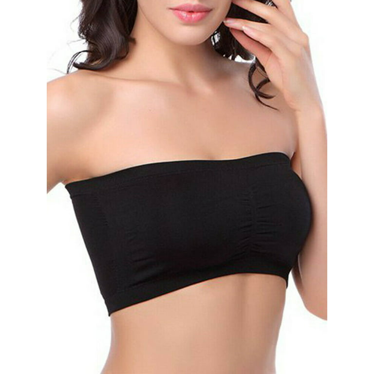Karuedoo Double Layers Plus Size Strapless Bra Bandeau Tube Removable  Padded Top Stretchy Seamless Bandeau Bra Tops Black XXL 