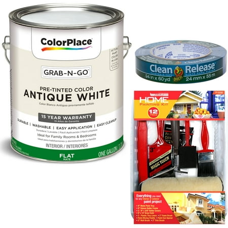 ColorPlace Grab-N-Go Antique White Interior Paint with Duck Brand Clean Release Painters Tape, 0.94