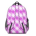 thumbnail image 3 of Purple and White Checkered Pattern Backpack for School, Cute School Bag with Adjustable Shoulder Straps and Padded Back, 16.9"x12.6"x5.9", 3 of 5