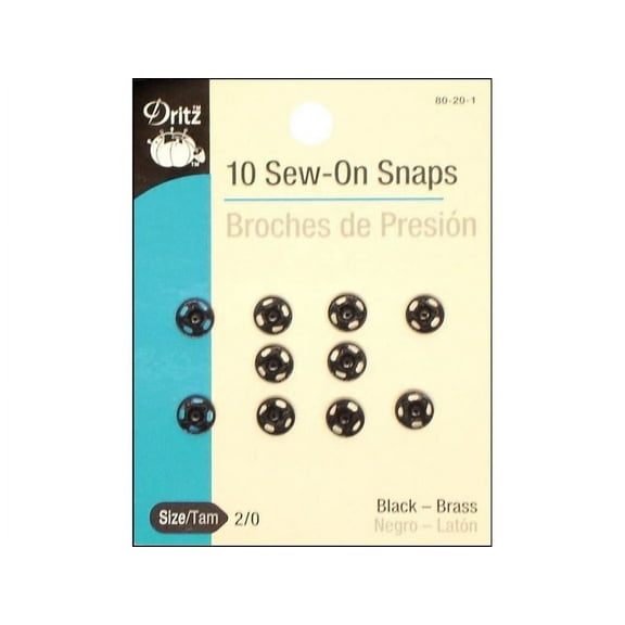 Dritz Sew-On Snaps 10/Pkg-Black Size 2/0