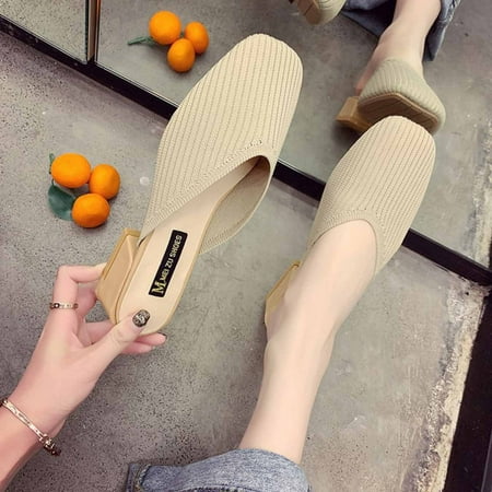 

YOTAMI Women s Sandals Fashion 2022 2021 Summer New Flying Woven Slippers Women s Thick Heel Fashion Outer Wear Khaki