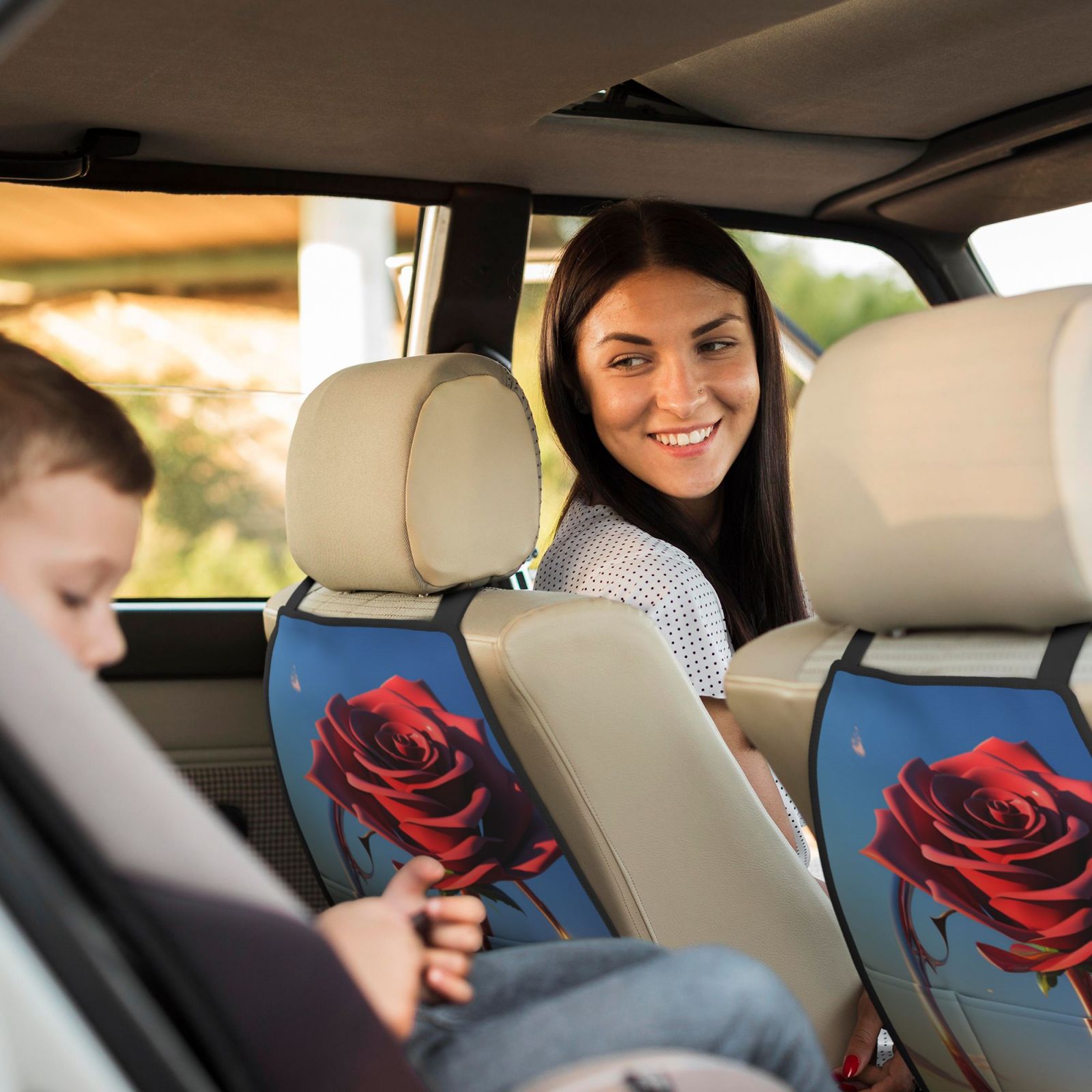 Xecao Sunset Rose Elegance Pattern Car Seat Back Protector 2 Pack Large Capacity Pocket, Kick Mats Back Seat Protector