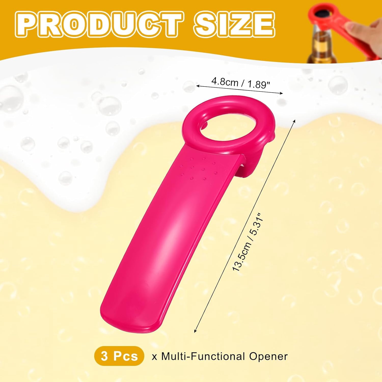 FRKSMD-3 Pcs Jar Key Lid Opener, Plastic Jar Lid Opener Easy Grip Multifunctional Durable Can Open Tool for Elderly Seniors Women Weak Hands Easy-use by Anyone, Rose Red