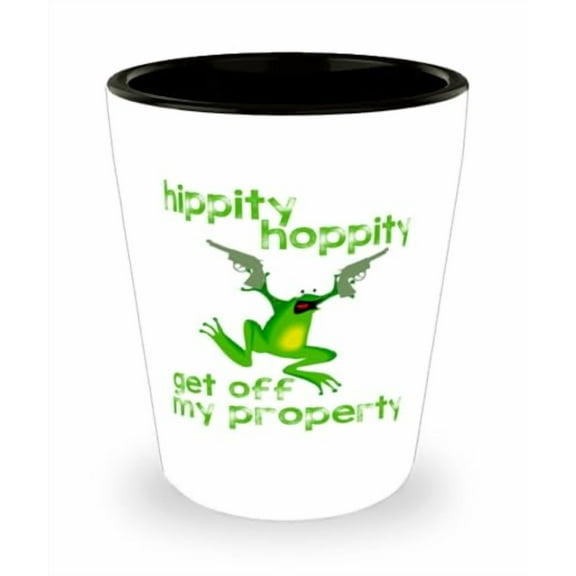 Unique Funny Frog Shot Glass, Hippity Hoppity Get Off My Property Quote, Perfect Gift for Gun Lovers, Durable Mini Glassware,