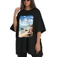 thumbnail image 4 of Plus Size Shirt for Women Black Tops for Women Short Sleeves Shirt for Women Seaside (36) T Shirt Oversized Shirt for Women S, 4 of 5