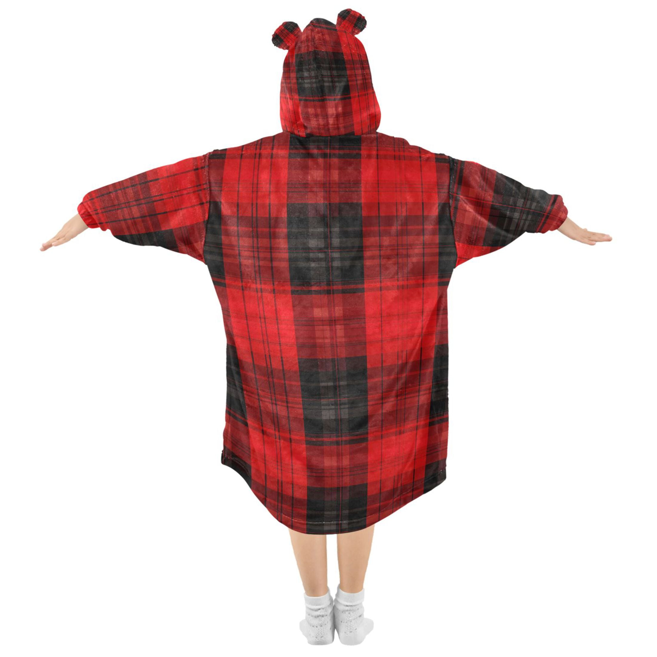 joogoo Wearable Blanket Hoodie for Checkered Print Flannel Sherpa Pocket 3-14 YR S