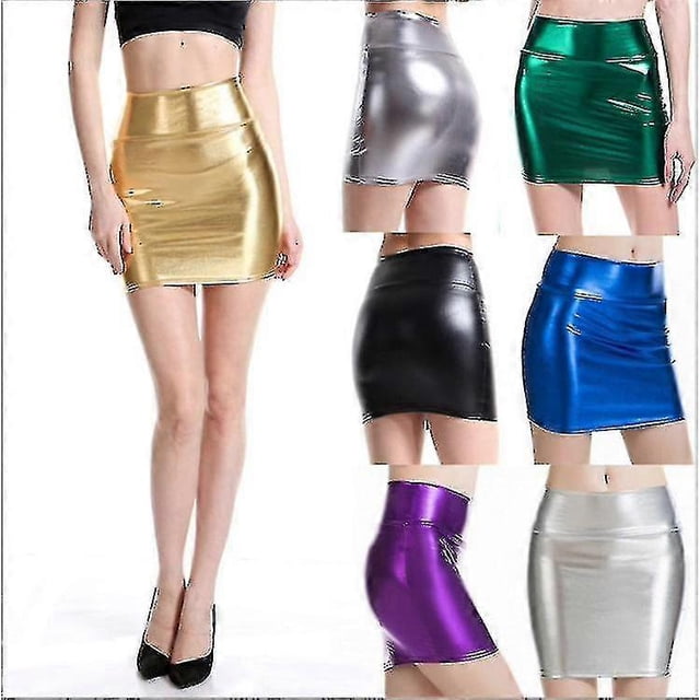 Women's Sexy Pencil Skirt Elastic High Waist Skirt Solid Color Pu Leather Skirt Stretch Short Mini Skirt Hot Fashion-c