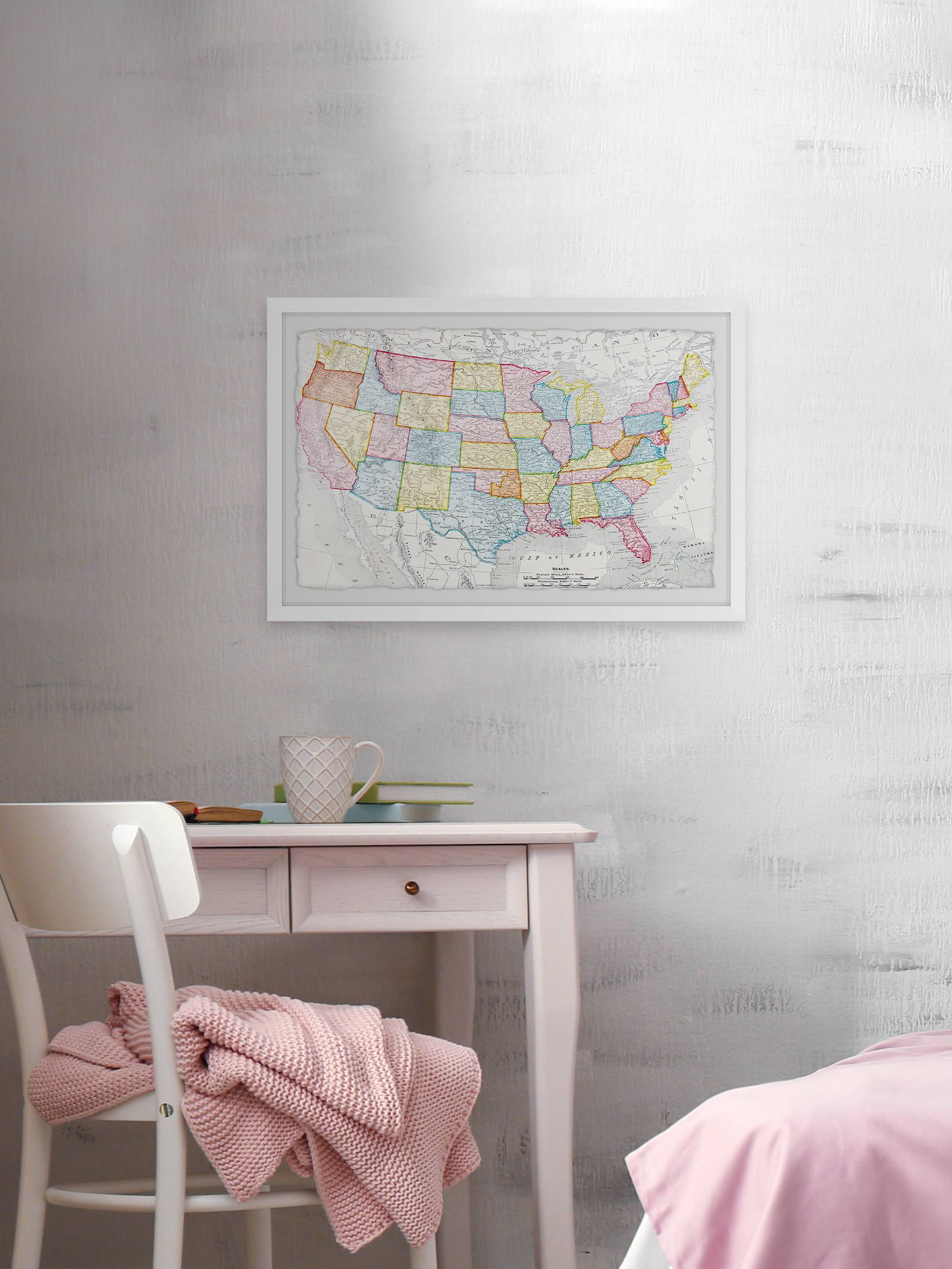 Marmont Hill A Colorful Map Framed Wall Art, 12" x 18"