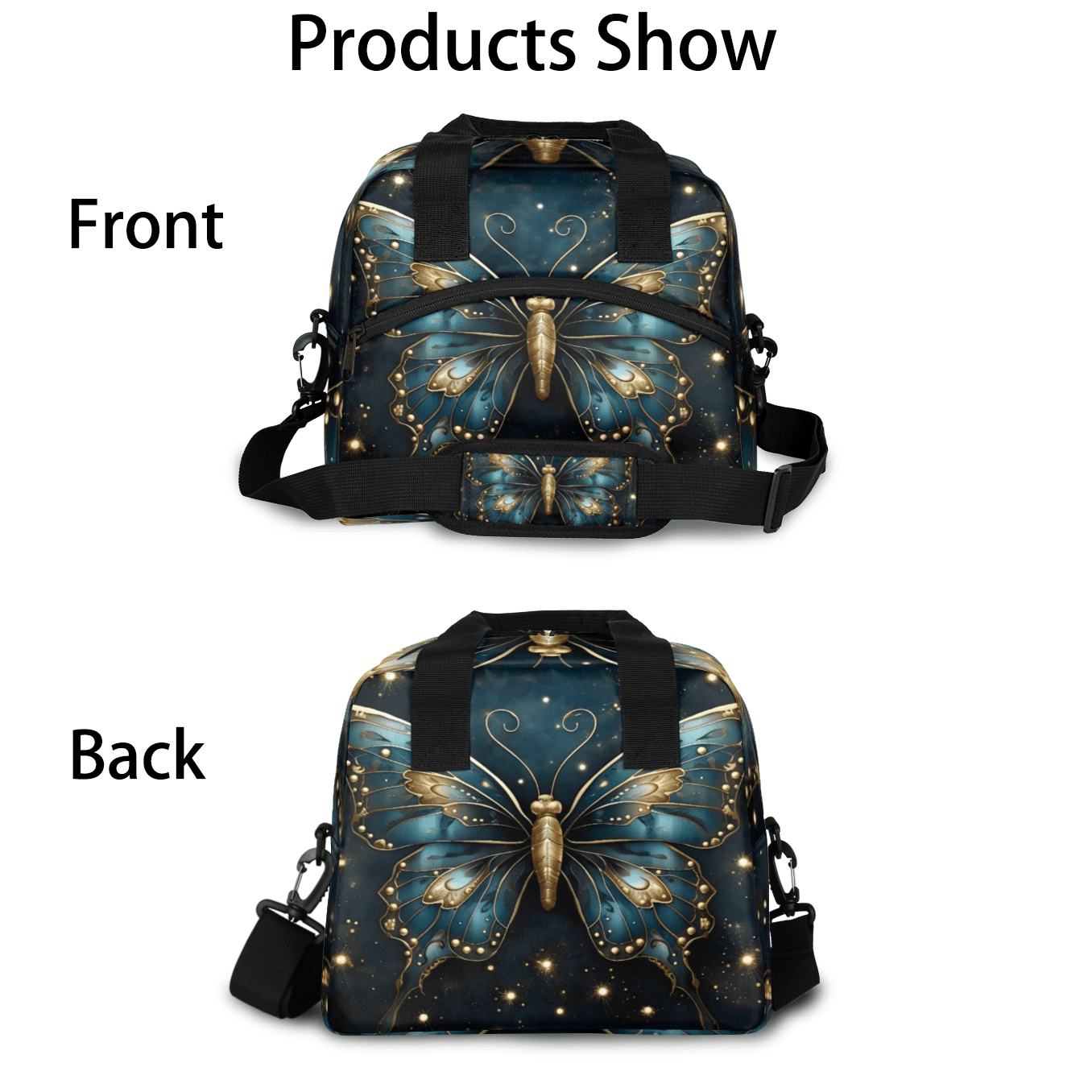 Herdesigns Boho Butterfly Insulated Lunch Bag for Women Men Adults Large Reusable Lunch Box Leakproof Portable Cooler Tote Bags with Adjustable Shoulder Strap