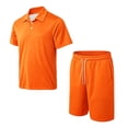 thumbnail image 5 of Men Solid 2 Piece Polo Short Set, Breathable Knit Short Sleeve Polo Shirt & Drawstring Shorts Summer Casual Outfit Orange XXL, 5 of 6