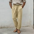 thumbnail image 2 of Iugvhana Mens Cotton Linen Lounge Pants Casual Loose Fit Elastic Waist Pockets Beach Pants Pure Color Comfortable Breathable Trousers Khaki S, 2 of 6