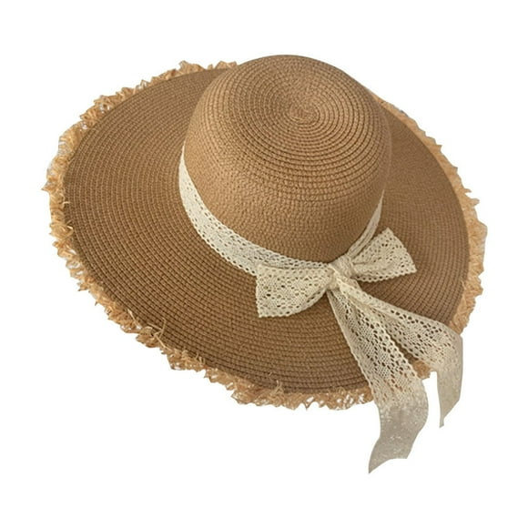 Women's Folable Floppy Hat,Wide Sun Protection Straw Hat, Summer Protection Beach Cap Mother's Day Gifts Brown Free Size