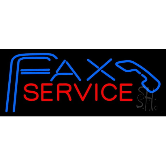 Fax Service With Logo 2 LED Neon Sign 13 x 32 - inches, Clear Edge Cut Acrylic Backing, with Dimmer - Bright and Premium built indoor LED Neon Sign for Computer & Electronics store decor.