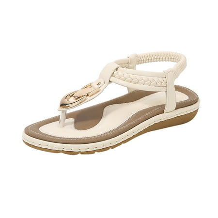 

Women Ladies String Bead Designer Sandals for Women Casual Elastic Band Bohemian Wide Sandals for Women Wide Width Beach Shoes Sandals