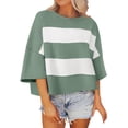 thumbnail image 1 of Mujeres de Manga Corta Tops Mitad de Manga Cuello Redondo Túnica, Cubierta Casual Rayas Camisa de Moda, 1 of 9