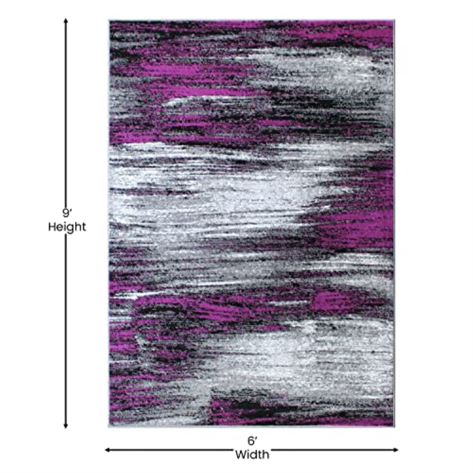 Flash Furniture Rylan Rectangular Contemporary Grey, Purple Area Rug, 6' x 9'