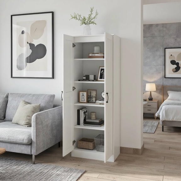 Resenkos Storage Cabinet Pantry Cupboard - with Adjustable Shelves, White