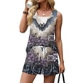 thumbnail image 5 of Women's Halloween 2 Piece Sets Skull Skeleton Sleeveless Funny Tank Tops and Castle Bat High Waist Spooky Shorts, L, 5 of 6