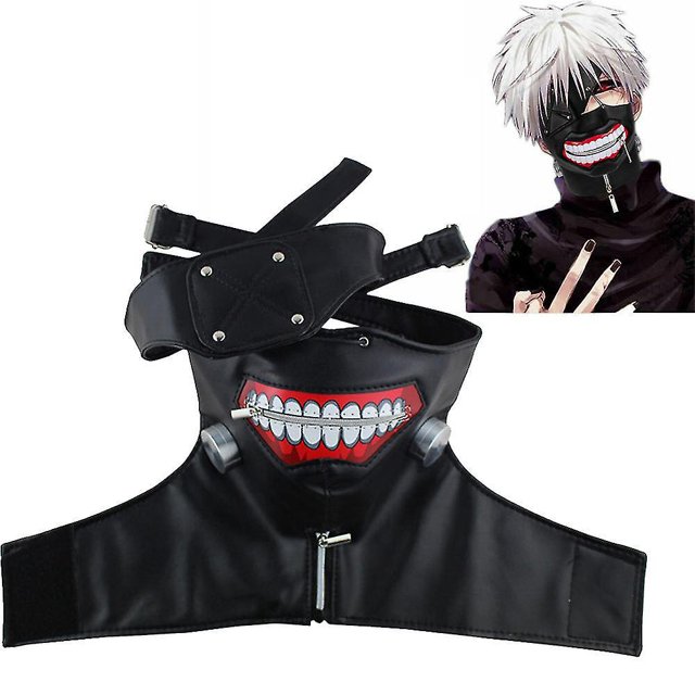 Tokyo Ghoul Kaneki Ken Mask Cosplay Punk Mask Halloween Masquerade Props Gothic Adjustable Zipper Mask With Detachable Eye Patch