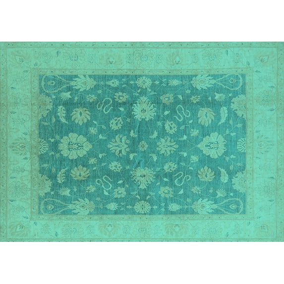 Ahgly Company Indoor Rectangle Oriental Turquoise Blue Industrial Area Rugs, 8' x 10'