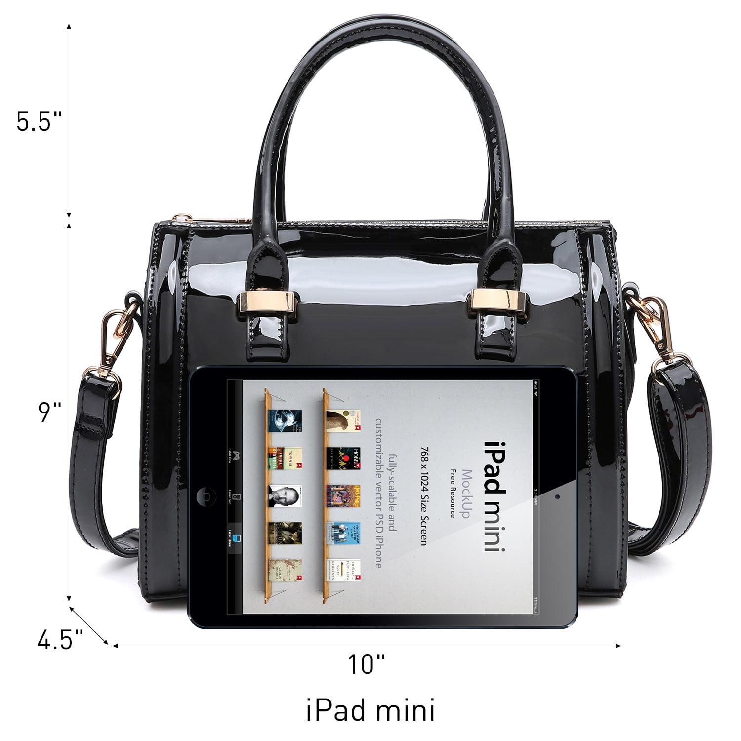 Shiny Patent Faux Leather Handbags Barrel Top Handle Purse Satchel Bag Shoulder Bag for Women