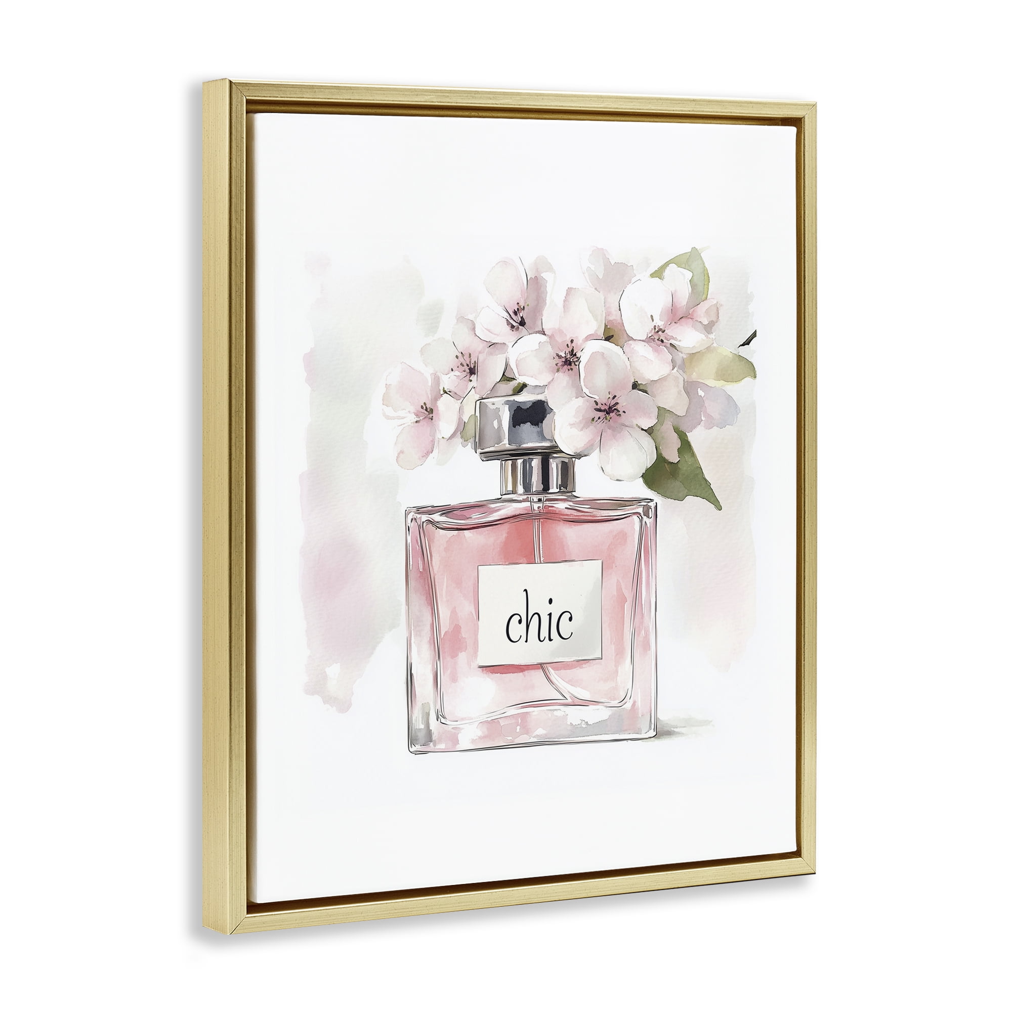 Cherry Blossom Chic Perfume Gold Framed Floater Canvas Wall Art, design by Christine Simpson Art
