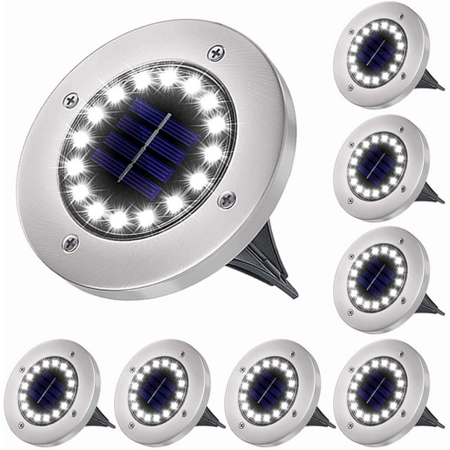 Luces solares para exteriores (8 unidades), 8 luces LED solares para suelo, blanco frío de 6000 K, IP65 a prueba de agua, focos solares empotrables para caminos, patios, terrazas e iluminación subterr