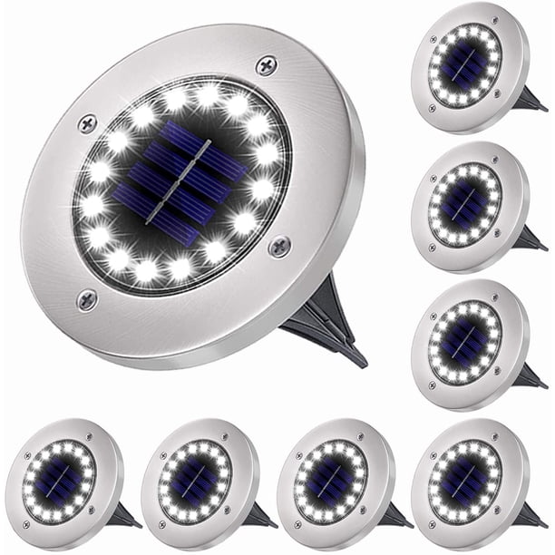 Luces solares para exteriores (8 unidades), 8 luces LED solares para suelo, blanco frío de 6000 K, IP65 a prueba de agua, focos solares empotrables para caminos, patios, terrazas e iluminación subterr