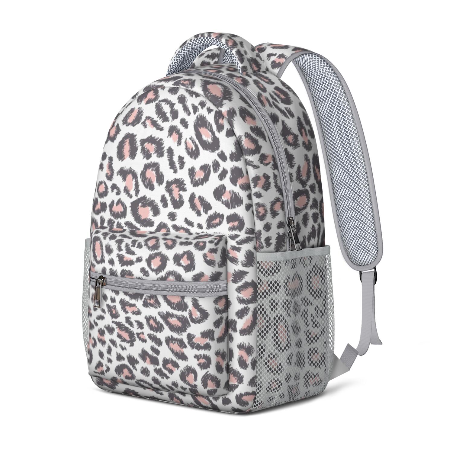 Leopard Print Backpack for School,Cute School Bag,Schoolbag with Adjustable Shoulder Straps & Padded Back,15.3"x11"x6.7"