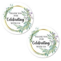 40 Eucalyptus Thank You For Celebrating With Us Stickers, 2 Inch Big Round Glossy Labels, Great For Weddings, Bridal Shower, Engagement Party, Party Favors Décor, Tags, Supplies. Made in USA.
