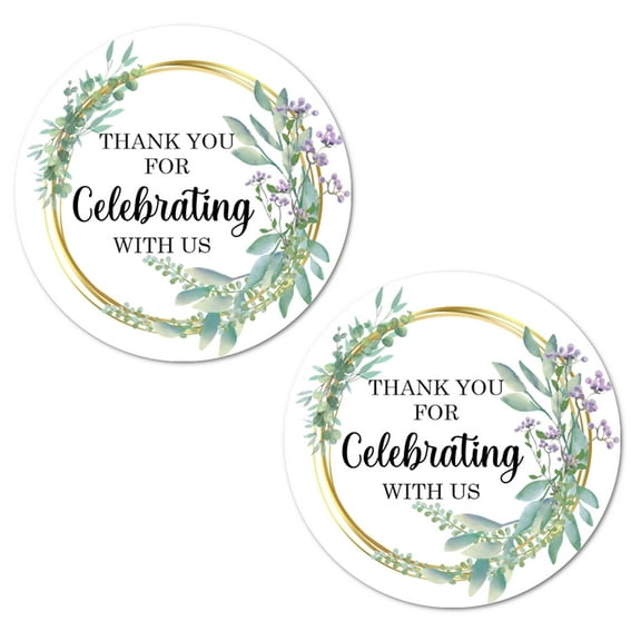 40 Eucalyptus Thank You For Celebrating With Us Stickers, 2 Inch Big Round Glossy Labels, Great For Weddings, Bridal Shower, Engagement Party, Party Favors Décor, Tags, Supplies. Made in USA.